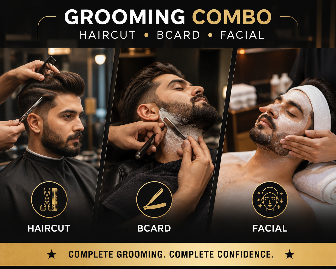 Grooming Combo Haircut+Beard+Facial Service